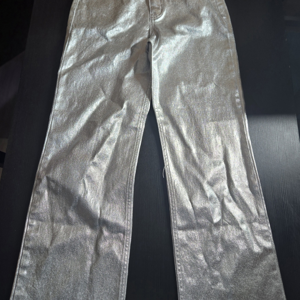Art Class Girl's Size 14 High Rise Baggy Metallic Wide Leg Denim Pants Silver